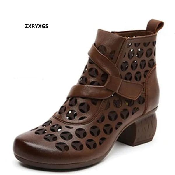 ZXRYXGS 2025 Top Cowhide Hole Shoes Cool Boots Fashion Sandals Soft Sole Thick Heels Elegant Trendy Boot 250801