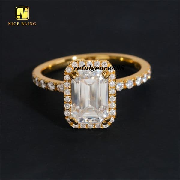 Classic Jewelry Round Emerald Cut Moissanite Wedding Ring 925 Sterling Silver VVS Moissanite Diamond Engagement Ring for Women
