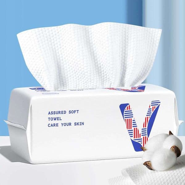vuacepe Towels Cotton Towels, 100 Count Biodegradable Soft Dry Facial Tissue, Drying Tissue Skin Care, Makeup Remover, Disposable Face Cloths for Washing 123
