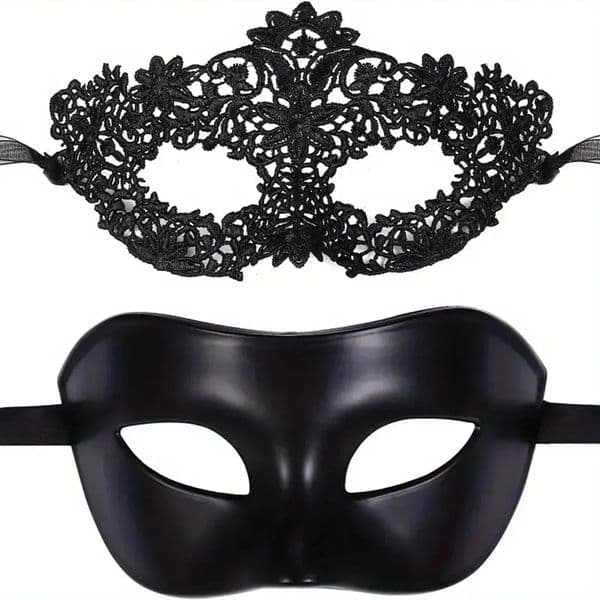 2pcs Elegant Black Lace Masquerade Mask Set for Couples - Perfect for Venetian Party Mardi Gras and Halloween Celebrations 250818