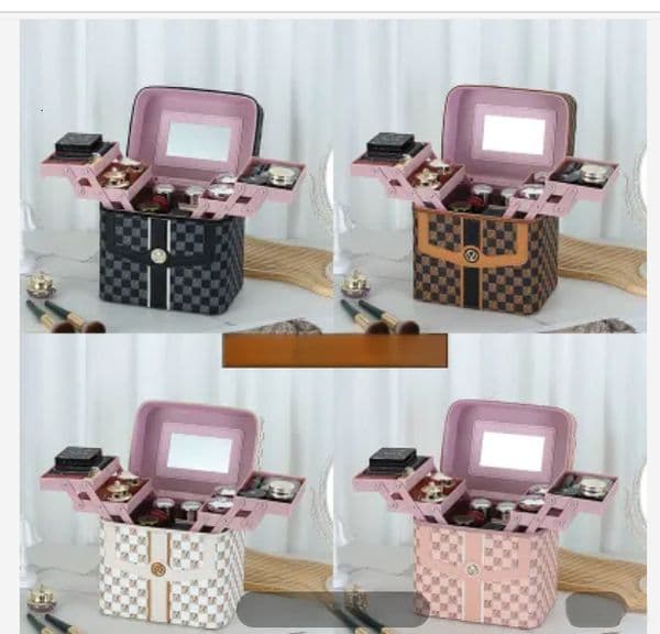 2026 Portable Cosmetic Case: Large Luxury V-Shaped Grid Makeup And Skincare Organizer - Travel Handheld Multi-Compartment Bag Free Shipping