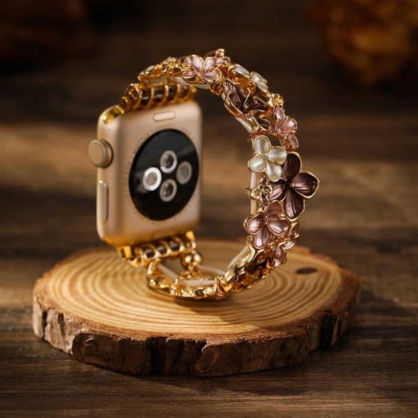Elastic Apple Watch Band 42mm Bracelet - Metal Flower Watchband for iWatch 9/8/6/SE/4/1 38/40/45/47mm H260225