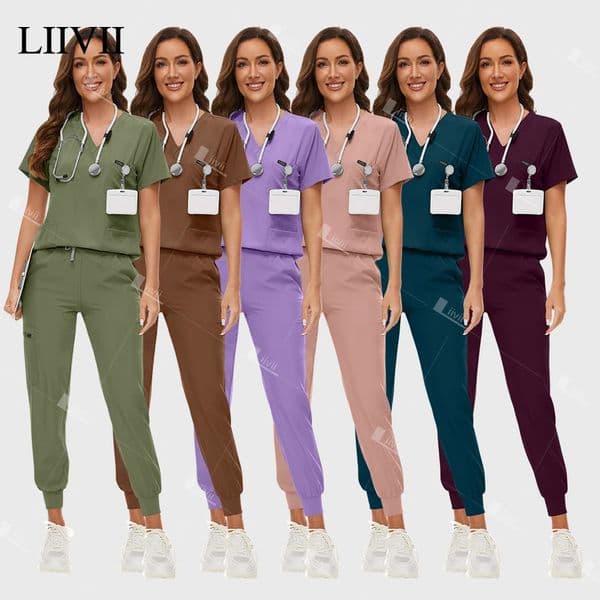 Fashion Uniforms Scrub Set Doctor Nurse Clinical Workwear Nursing Suit Beauty Spa Work Clothes Scrubs Top Pants 250820BJ