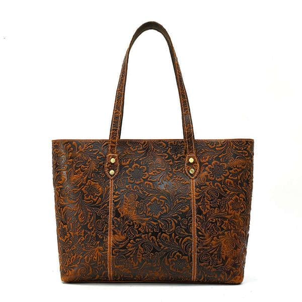 Crazy Horse Handbag Men's Large Capacity Embossed Tote Genuine Leather Shoulder Bag Unisex