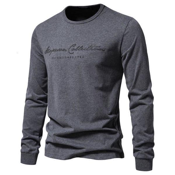 AIOPESON 100% Cotton Long Sleeve Mens T-shirt Solid Color Letter Print Casual T shirts for Men Spring Tops Tee Men Clothing 250820