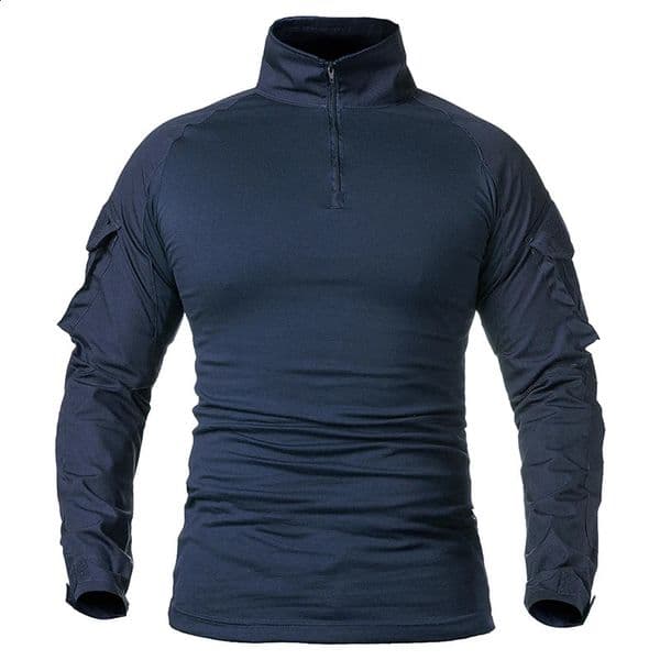 Mens Long Sleeve Combat Shirt 14 Zipper Ripstop Cotton Tactical Shirts Navy Blue Camoufalge Airsoft T 260130BJ
