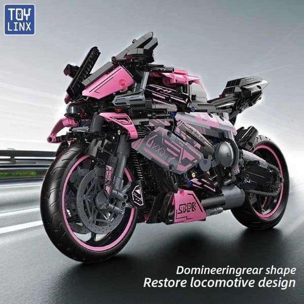 Pink Cyberpunk Motorcycle 2045PCS Racing Building Blocks Set Desktop Decorations Educational Toy for Kids Christmas Easter Gift Z250821
