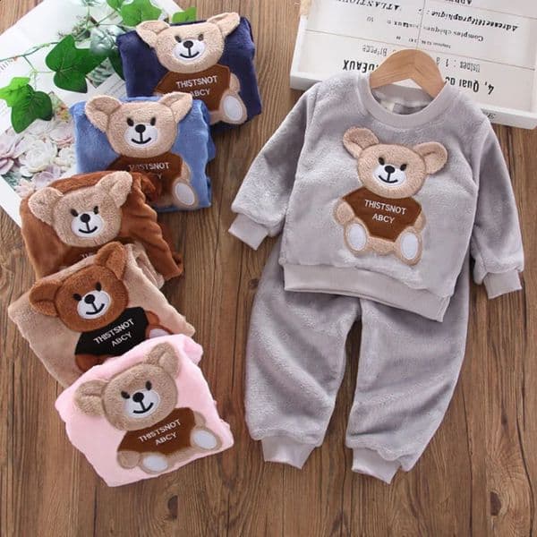 Winter Baby Girls Boys Homewear Sets Autumn Fashion Flannel Fleece Clothes Kids Cartoon Bear Sleepwear Children Pajamas 250820