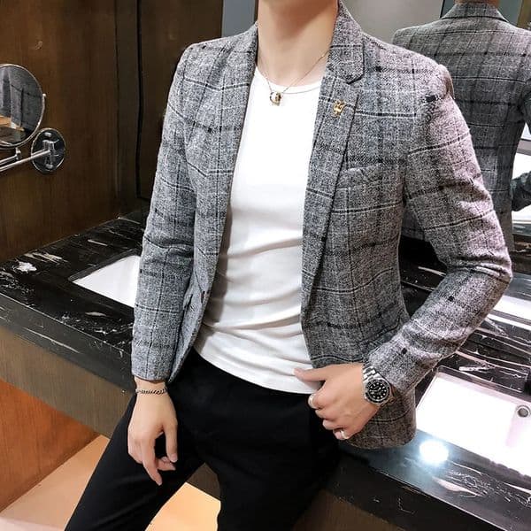 Mens Casual Plaid Suit Jacket Male Linen Business Selfcultivation Wedding Dress Party Coat Plus Size S5XL 250821BJ
