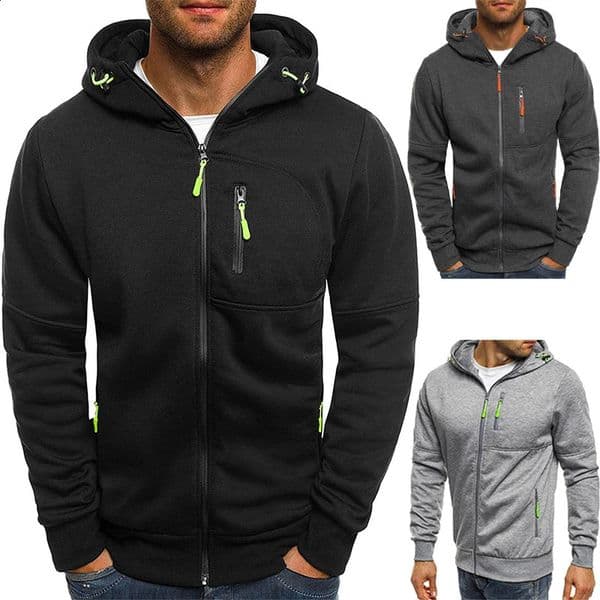 Mens Sweater Cardigan Hooded Jacket Zipper Pocket Jacquard Sports Fitness Outdoor Leisure Running Solid Color Sportswear 250821BJ