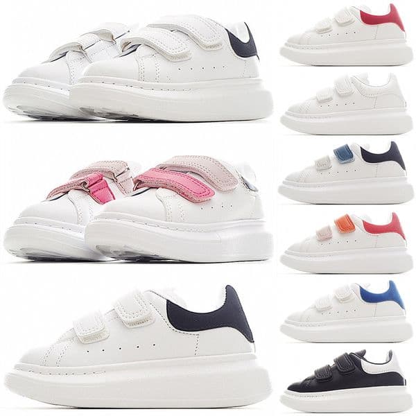 2026 Kid Shoes AMCQS Kids Sneakers - basketball Soft Calfskin Leather Sports Shoes With Rubber Sole, Single Strap & Lace-Up, White Red Black Blue Free Shippin