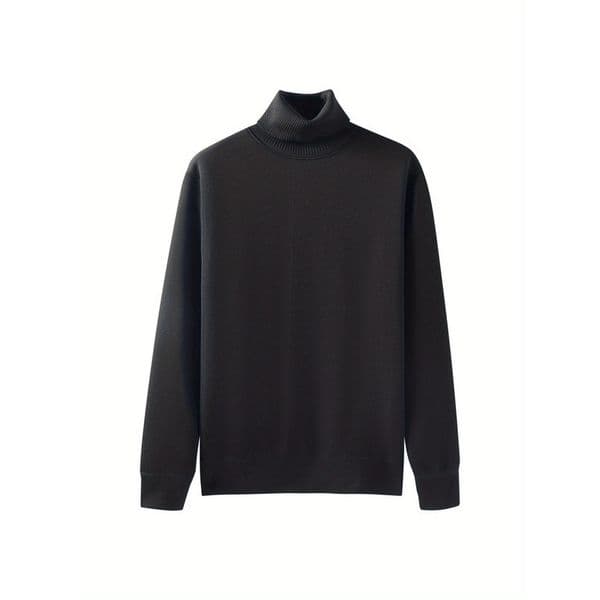 Men's Fleece-Lined Turtleneck Sweater - Soft Stretch Knit Pullover for Autumn and Winter, Machine Washable, Solid Color (Black/Off-White/Grey), Simple Design