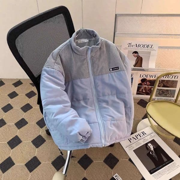 Stand Collar Men Winter Ins Patchwork Corduroy Cotton Coat Trendy Brand Loose Versatile Puffer Jacket Outerwear B5