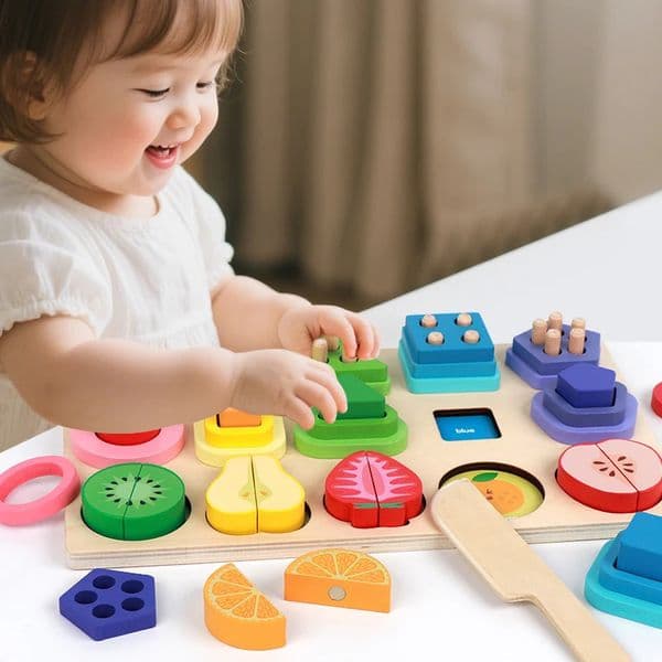 Wooden Multifunctional Toys for Infants and Young Children Shape and Color Set of Columns Geometric Matching Fishing Fruit Cutting 250820BJ
