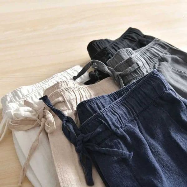 Mens Cotton Linen Casual Pants Baggy Streetwear Men Joggers Sports Trousers Solid Color Long Straight Trendy Pants for Men XJ250821