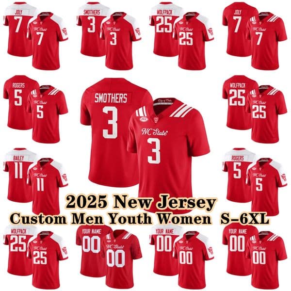 Authentic S-6XL NC State Wolfpack College Jersey 11 CJ Bailey 7 Justin Joly 5 Noah Rogers 3 Hollywood Smothers 0 Sean Brown 0 Tamarcus Cooley 7 KC Concepcion Thomas