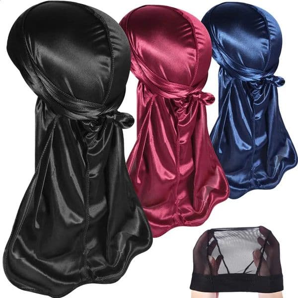 3 Pcs Silky Durag Headwraps Durag for Men Women With Free Waves Cap Durags Pack with Long Tail and Wide Straps Bandanas 250818