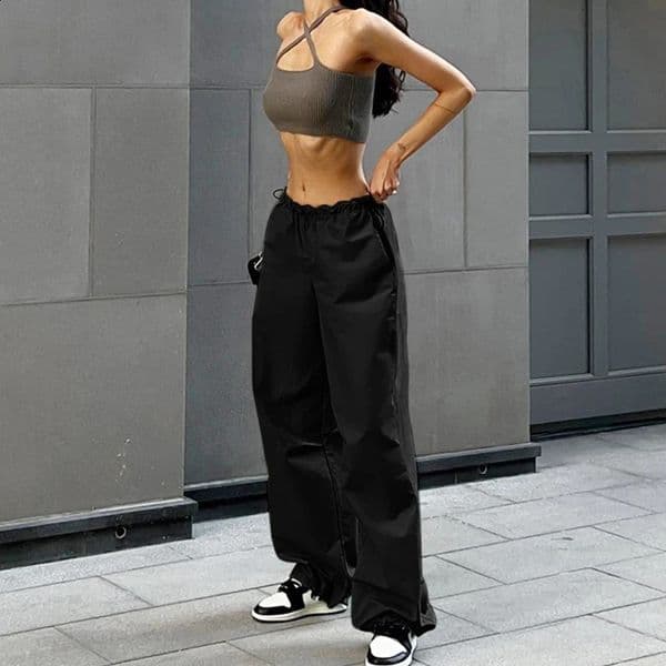 Y2k Cargo Women Drawstring Pants Low Waist Sweatpant Streetwear Vintage Baggy Wide Leg Trousers Oversized Parachute Jogger 250821BJ