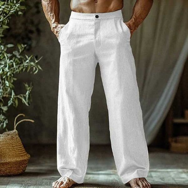 Mens Cotton and Linen Beach Pants Loose Straight Leg Pants Breathable Casual Pants Mens Cotton Pants Mens Jogging Pants XJ250821