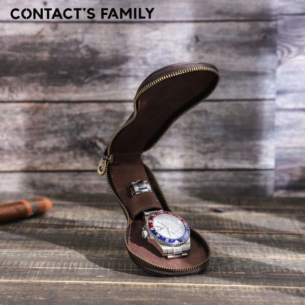 CONTACTS FAMILY Watch Roll Travel Case Chic Portable Vintage Leather Display Watch Storage Box with Zipper Watch Organizers 250818
