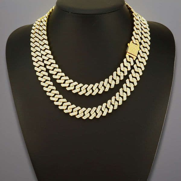 15mm Full Diamond Chain Men's Miami Cuban Necklace Fashion Hip Hop Unisex Designer Jewelry y