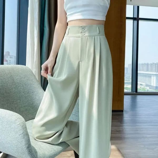 Spring Summer Button High Waist Wide Leg Pants for Women White Straight Loose Full Length Trousers Female 250821