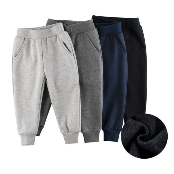 2024 Children Trousers for Boys Autumn Winter Fleece Thickening Solid Blue Black Grey Sport Casual Long Pants for 1-9 Years250821BJ