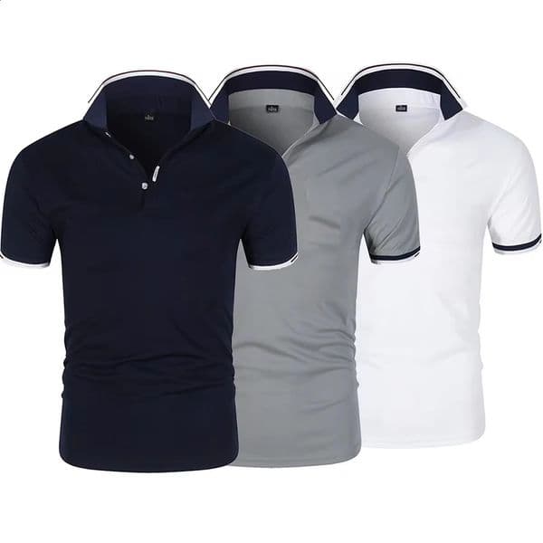 Summer Men Polo Shirt Short Sleeve Contrast Color Clothing Streetwear Casual Fashion Collar Tops 250821BJ