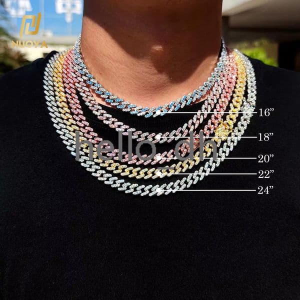 9MM Miami Pink Luxury moissanite Cuban Chain Choker Necklace Iced Jewelry Hip Hop Necklace for Women