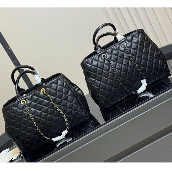 26ss Vintage Women Jumbo Tote Shopping Bag with Handle Calfskin Leather Aged Silver Golden Hardware Decoration Chain Travel Shoulder Handbags 39x27cm