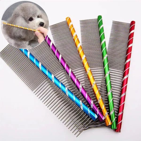 16/19/20/25cm Pet Dog Comb Bright Multi-Colored Stripe Grooming Comb Stainless Steel Straight Comb For Dog Cat Grooming Toolts 250818