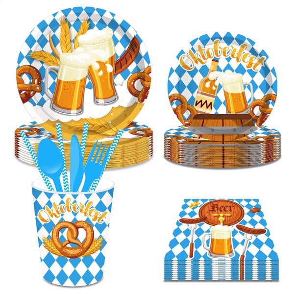 Oktoberfest Wheat Beer Party Disposable Tableware Sets Paper Plates Cups Napkins Party Dinnerware Decor 250818