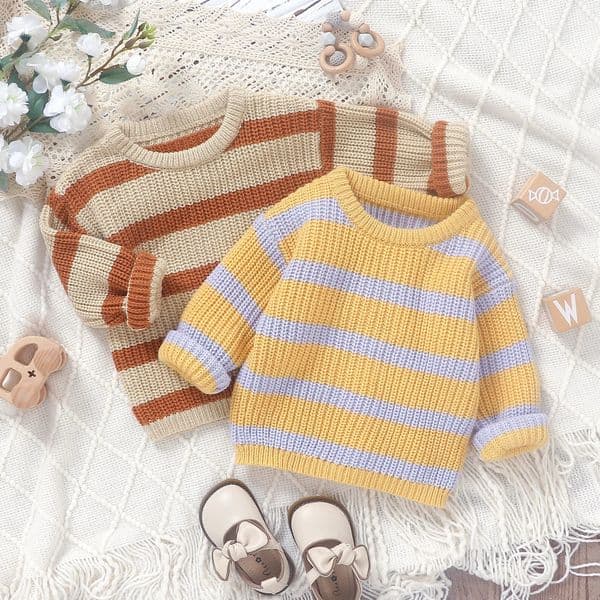 MISOWMNJOY Cute Striped born Baby Sweater Winter Children Knitting Clothes Long Sleeve Pullover Jumper for Girl Boy Knitwear250821BJ