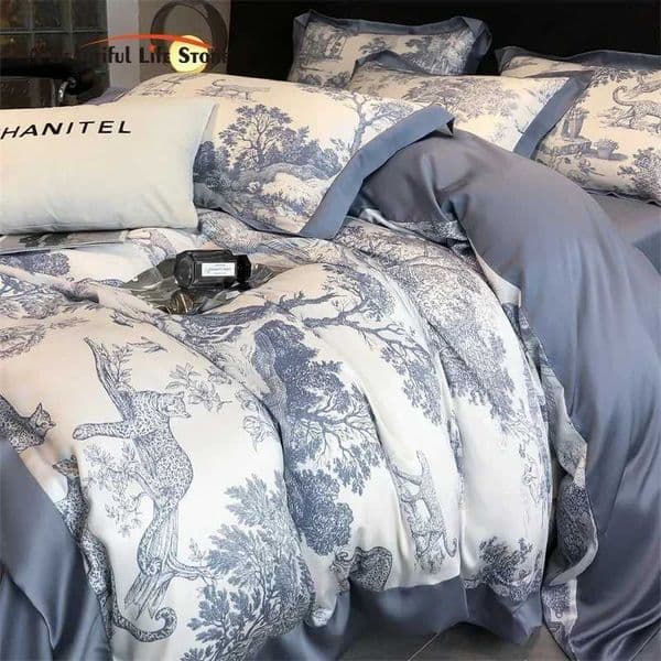 Soft Silky Skin Friendl Natural Eucalyptus Fiber Lyocell Designer Bedding Forest Plants Leopard Duvet Cover Set Luxury Bed Sheet Lowcases G250822 XJ251225