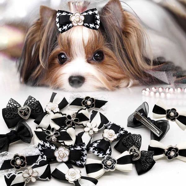 Designer 10PCS With Metal Clips Black Style Pearl Puppy Bows Hair Accessories For Dogs Handmade Pet Small Dog Bowknots Z250822