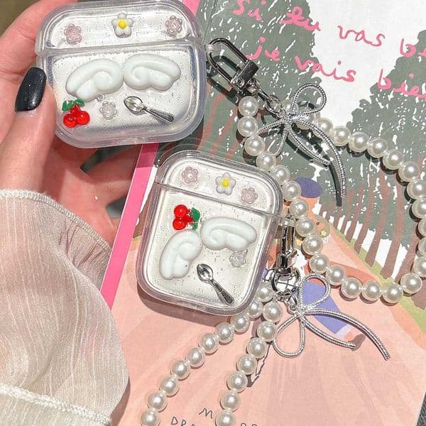 3D Angel cherry earphone case for wireless headset 4 1 3 pro 2nd 2 cartoon pearl bracelet wireless bluetooth charging box X250822