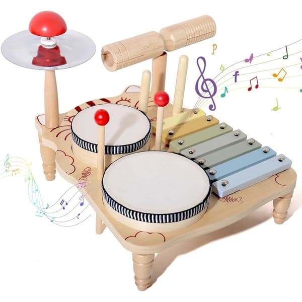 Wooden Xylophone Drum Set For ToddlersMontessori Baby Musical Instruments Toys Drum Set Percussion Instruments Musical Toys250822wwBJ
