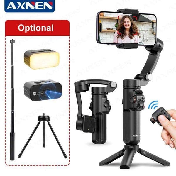 Stabilizers AXNEN M02 Phone Stabilizer 3-Axis Foldable Handheld Gimbal AI Face Tracking For Iphone Android Smartphone, Detachable Remote