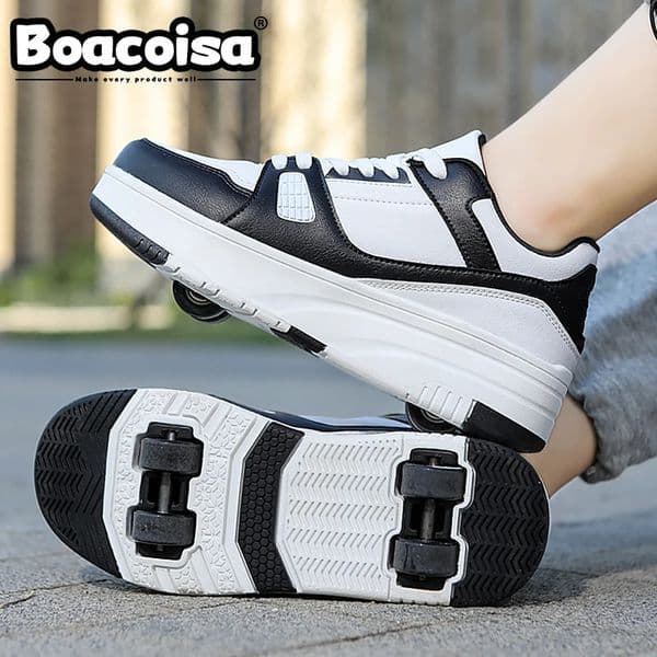 Boacoisa 4 Wheel Skate Roller Shoes foy Boys Girls Walking Casual Outdoor Sports Slide Shrink School Students Pulleys Sneakers 250822BJ