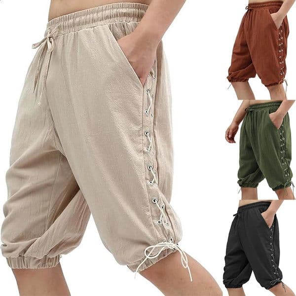 Mens Pirate shorts Renaissance Medieval vintage lace-up Viking Navigator Halloween costume pants250906BJ