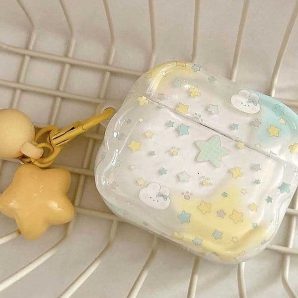 Yellow stars pendant cute rabbit wavy shockproof earphone case for wireless headset 1 3 2 pro 2nd 4 wireless bluetooth charging box X250822