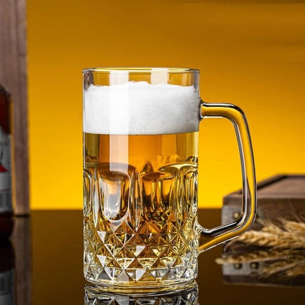 400ml/600ml Thick Bottomed Beer Glass Household Large Capacity Draft Beer Glass with Handle Drinkware Vintage Foreign Wine Glass 250818