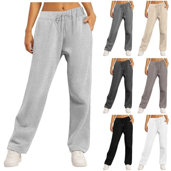 Fashion Womens Winter Sweatpants Solid Color Casual Fleece Outdoor Travel Camping Wide Leg Straight Pants 250823