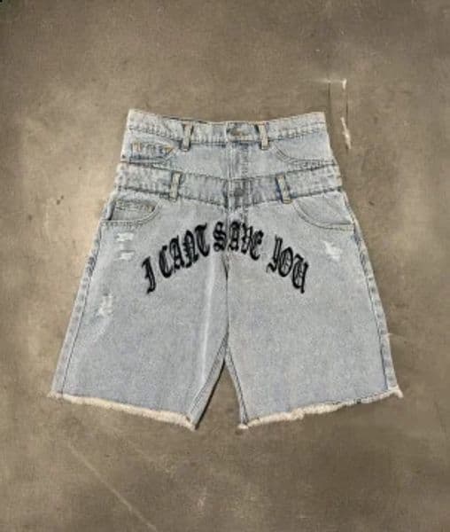 Y2k Retro Harajuku Denim Shorts Womens Washed Letter Embroidered Print Tassel American Summer Retro Mens Loose Hip Hop Jeans 250823BJ