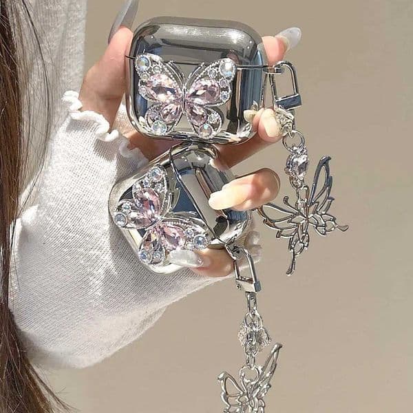 Crystal butterfly 3D pendant wireless bluetooth charging box for wireless headset 3 pro 2nd 2 14 headset earphone case cover X250822