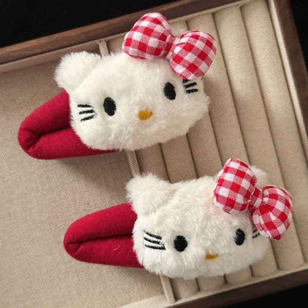 Cute Cat Goodbye Autumn New Plaid Filled Plush Doll Large Clip Girl Style Hairpin Hair Accessory L260521