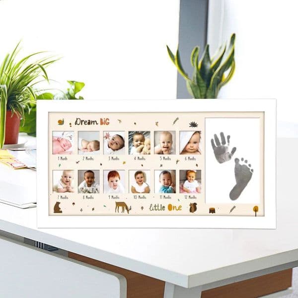 Ylsteed Baby Keepsake Frame 0-12 Months Milestone Pictures Hand Foot Print Ink Po Frame Souvenirs Infant Growing Memory Gift250823BJ