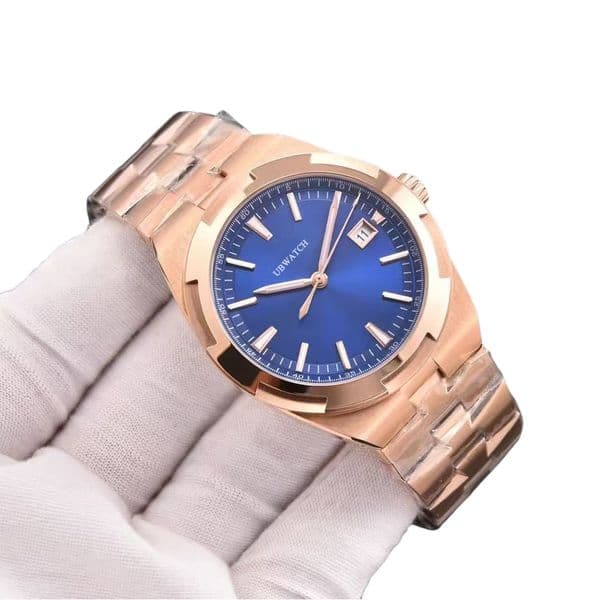 V1 Quick Release Strap Rose Gold Wristwatches Durable Stainless Steel Man Watch 40MM Automatic Mechanical Blue Dial Hardlex Mens Watches