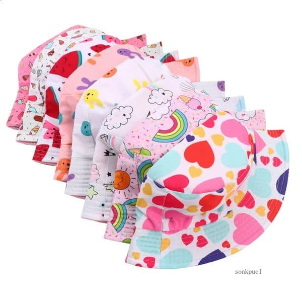 Double Sided Bucket Hat Cute unicorn Letter Embroidered Children Boys Girls Fisherman Cap Spring Summer Outdoor Kid Sun 250822BANJIA