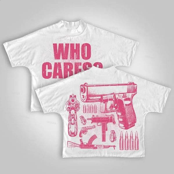 Who Cares Vintage Outlet Firearms Graphic Cropped Tshirts Couple Top Unisex Premium Comfort streetwear 250822BANJIA